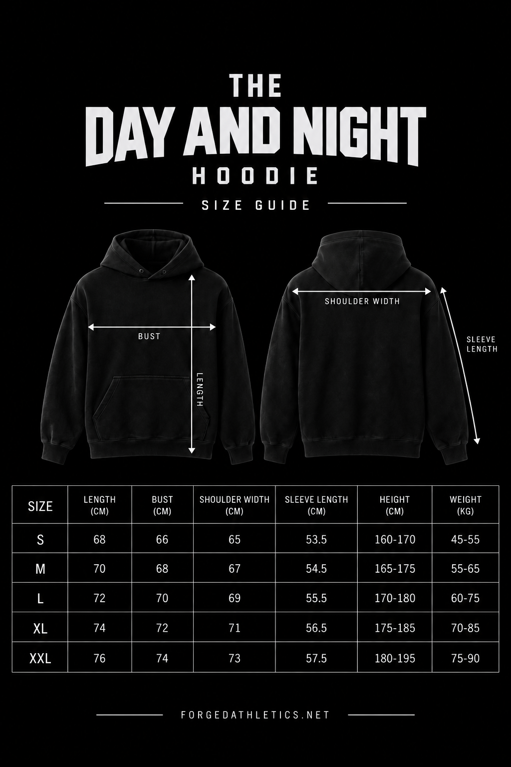 Size guide for Day & Night Hoodie — Night