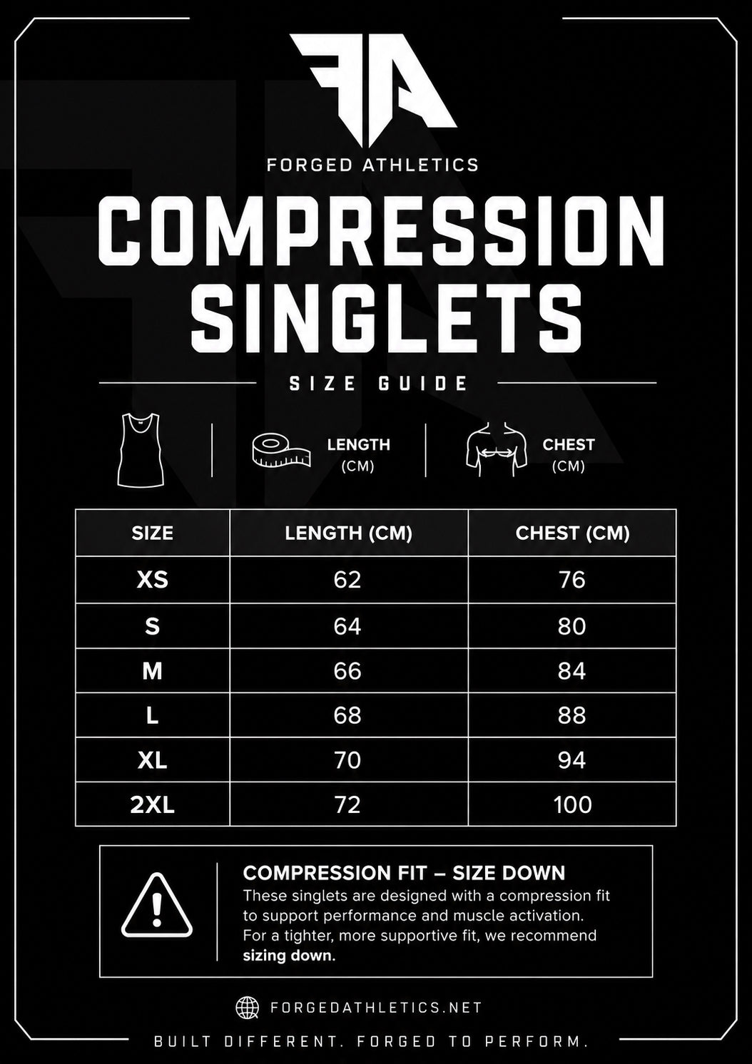 Size guide for Forged Athletics Compression Singlet